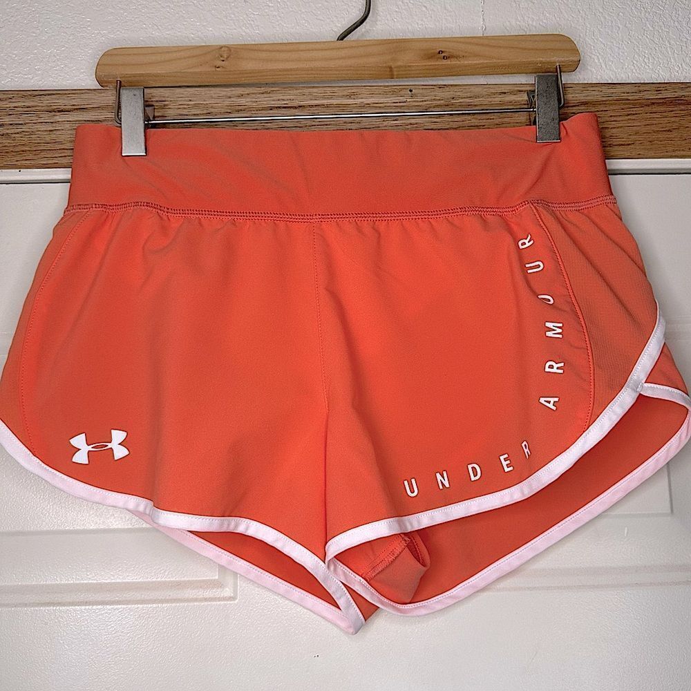 Under Armour Fitted Logo Coral Orange Shorts - Picture 2 of 9